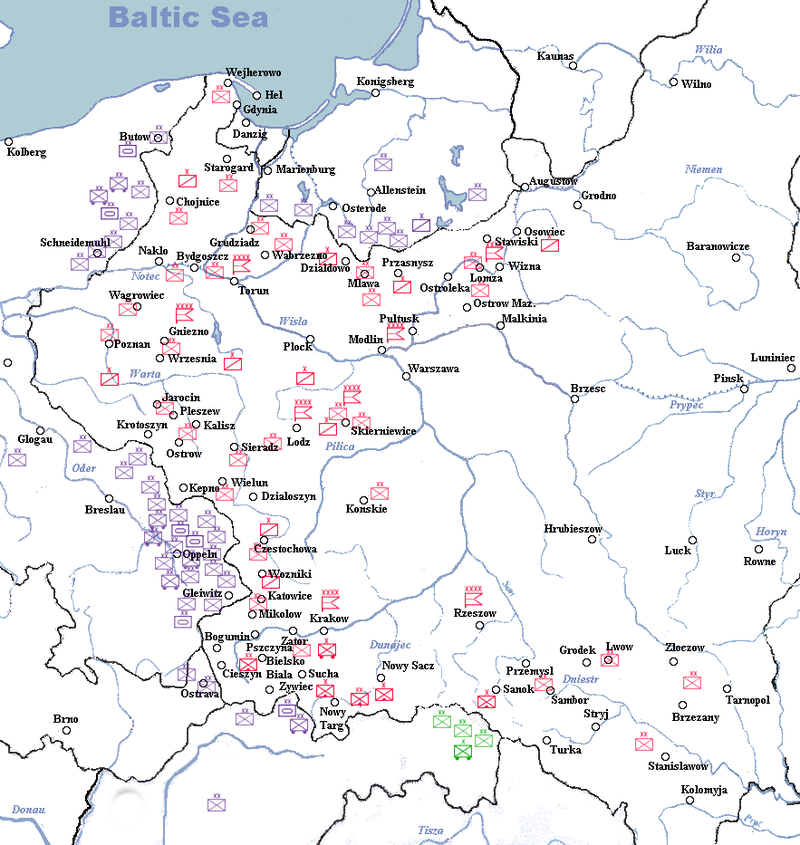 Sự bố trí các sư đoàn Đức và Ba Lan vào ngày 1 tháng 9 1939