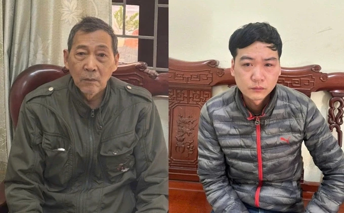 Trần Quốc Lương (trái, đối tượng thả chỏ) và bố đẻ là Trần Nhật Hòa. Ảnh: Công an cung cấp