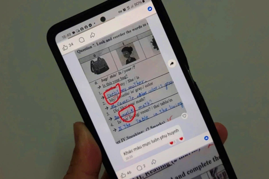 Hình ảnh bài thi nghi là giáo viên tiếng Anh sửa lại được lan truyền trên mạng. Ảnh: Dân trí
