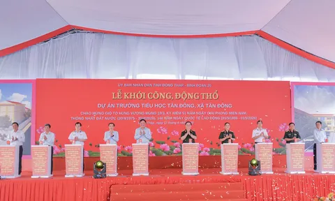 Đại tướng Nguyễn Trọng Nghĩa dự khởi công xây dựng Trường Tiểu học Tân Đông, tỉnh Đồng Tháp