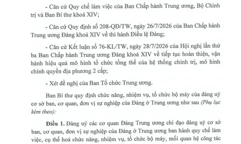 Ban Bí thư quy định tổ chức bộ máy đảng ủy cơ sở ban, cơ quan, đơn vị sự nghiệp của Đảng