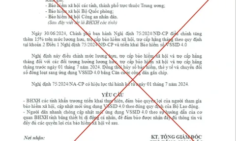Cảnh báo văn bản giả mạo mời cập nhật VssID 4.0, tăng lương hưu 15%