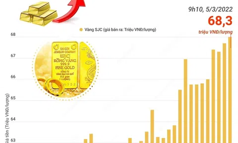 (Infographic) Giá vàng SJC tăng kỷ lục, vượt mốc 68 triệu đồng 1 lượng