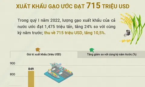 (Interactive) Xuất khẩu gạo tăng về khối lượng và giá trị trong quý I/2022