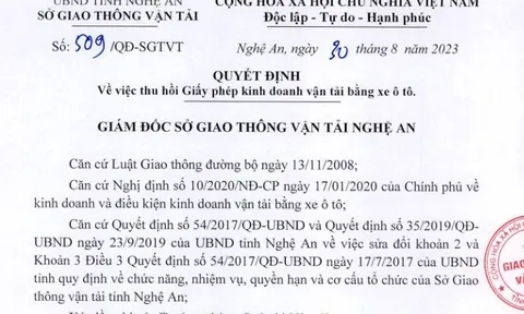 Nghệ An thu hồi giấy phép kinh doanh vận tải 26 đơn vị