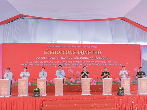 Đại tướng Nguyễn Trọng Nghĩa dự khởi công xây dựng Trường Tiểu học Tân Đông, tỉnh Đồng Tháp