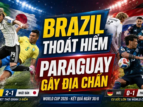 Kết quả World Cup 2026, ngày 30/6: Tuyển Nhật Bản không thể gây bất ngờ cho Brazil, Paraguay gây địa chấn
