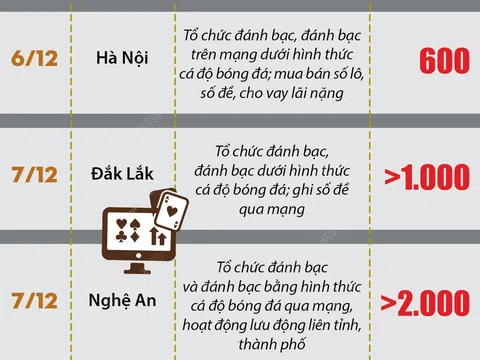 (Infographic) Liên tiếp phát hiện, triệt phá thành công nhiều đường dây đánh bạc, cá độ bóng đá