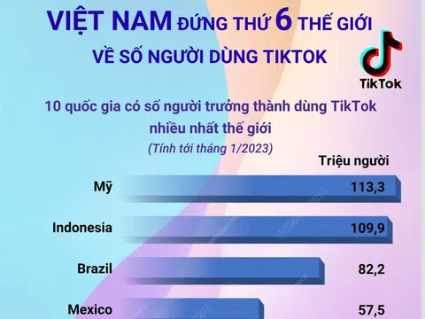 (Infographic) Việt Nam đứng thứ 6 thế giới về số người dùng TikTok