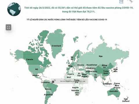 (Interactive) Hơn 55% dân số thế giới đã được tiêm đủ liều vaccine COVID-19