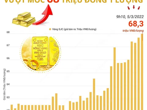 (Infographic) Giá vàng SJC tăng kỷ lục, vượt mốc 68 triệu đồng 1 lượng