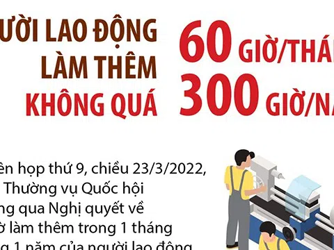 (Infographic) Người lao động làm thêm không quá 300 giờ/năm và 60 giờ/tháng