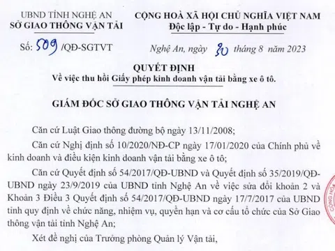 Nghệ An thu hồi giấy phép kinh doanh vận tải 26 đơn vị