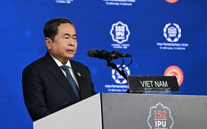 Chủ tịch Quốc hội Trần Thanh Mẫn phát biểu tại Phiên thảo luận chung Đại hội đồng IPU-152